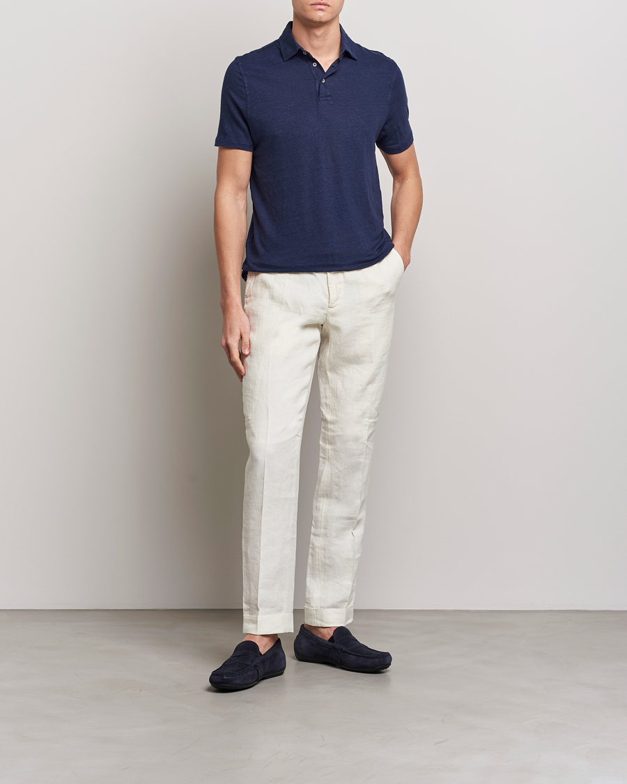 Herre | Pikéer | Stenströms | Linen Polo Shirt Navy