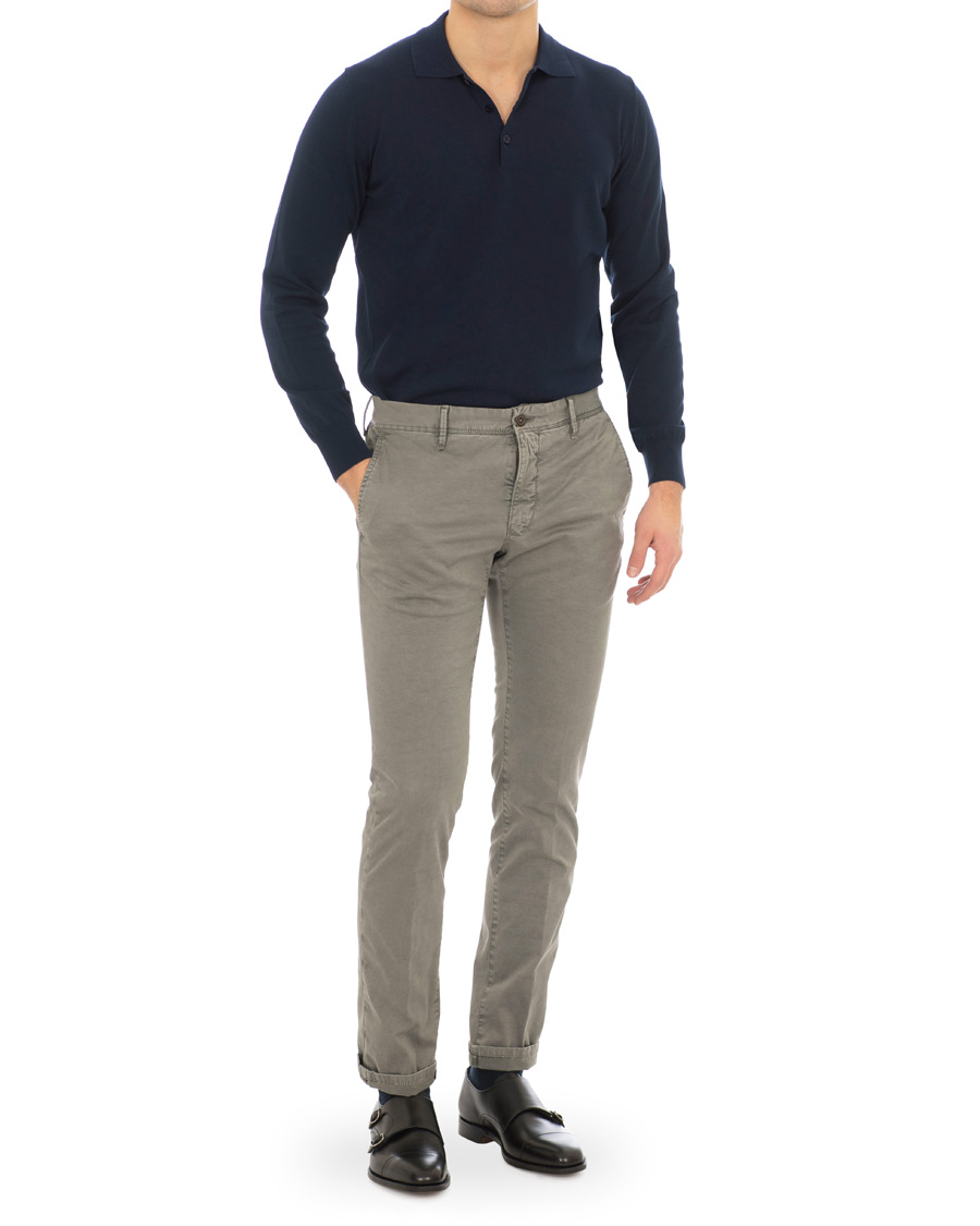 Herre | Gensere | Canali | Cotton Knitted Long Sleeve Polo Navy