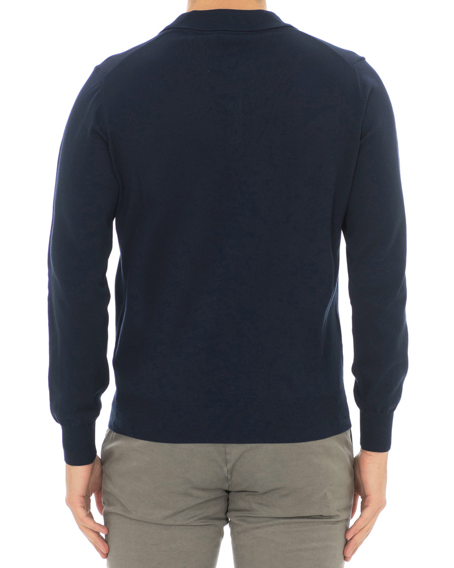 Herre | Gensere | Canali | Cotton Knitted Long Sleeve Polo Navy