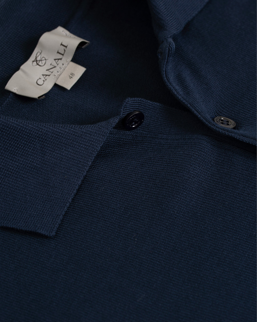 Herre | Gensere | Canali | Cotton Knitted Long Sleeve Polo Navy