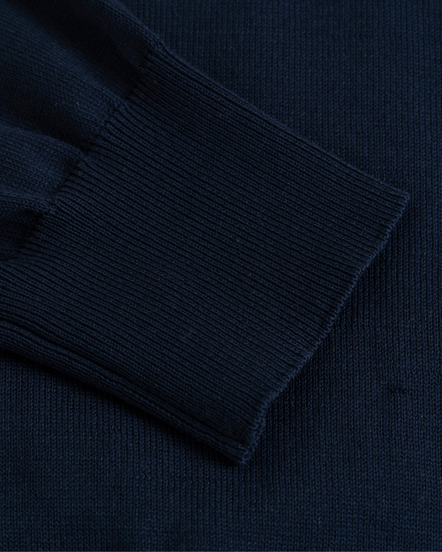Herre | Gensere | Canali | Cotton Knitted Long Sleeve Polo Navy