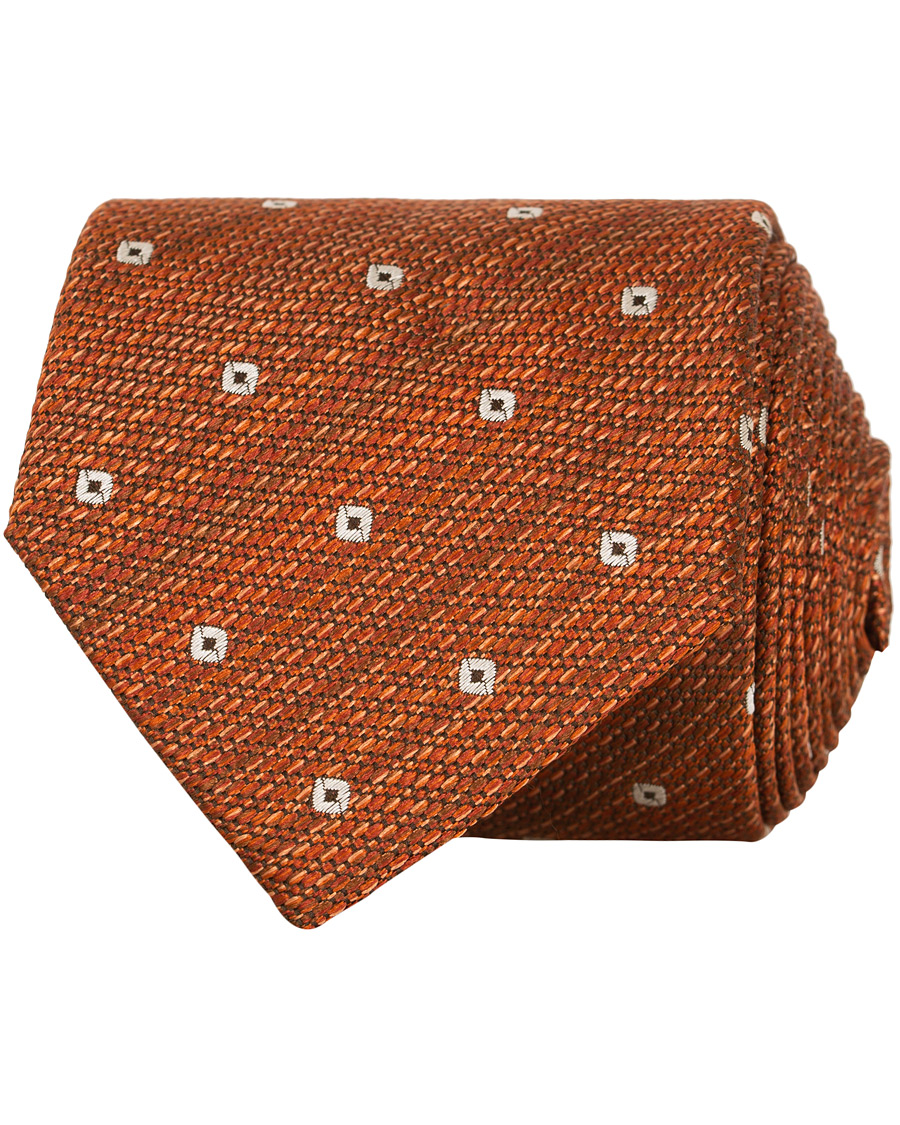 Herre | Canali Silk Woven Dot 8 cm Tie Rust Orange | Canali | Silk Woven Dot 8 cm Tie Rust Orange