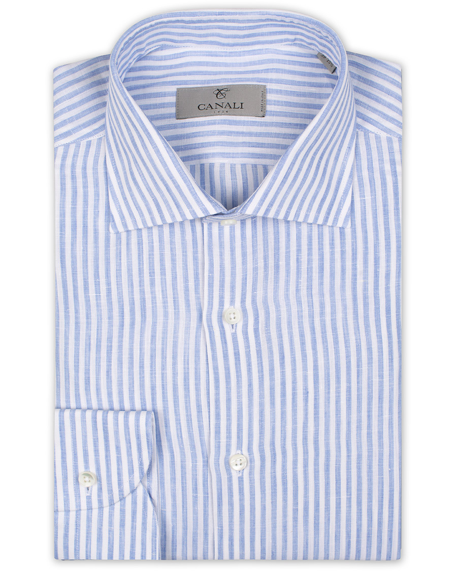 Herre | Skjorter | Canali | Striped Linen Shirt Light Blue