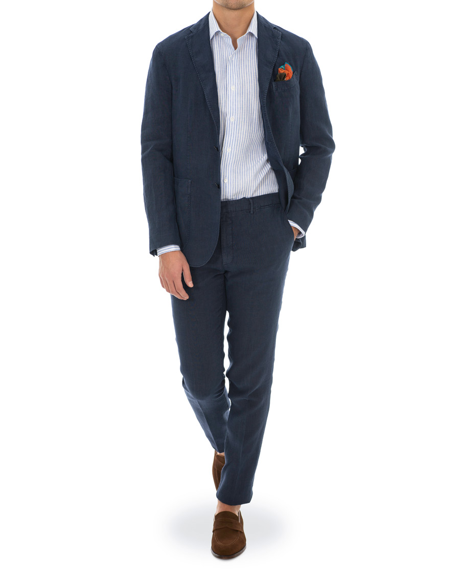 Herre | Skjorter | Canali | Striped Linen Shirt Light Blue