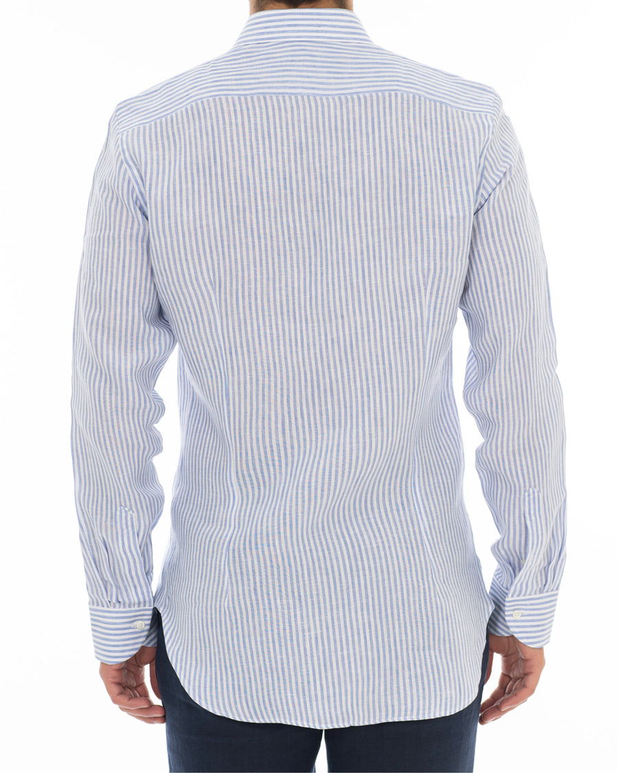 Herre | Skjorter | Canali | Striped Linen Shirt Light Blue