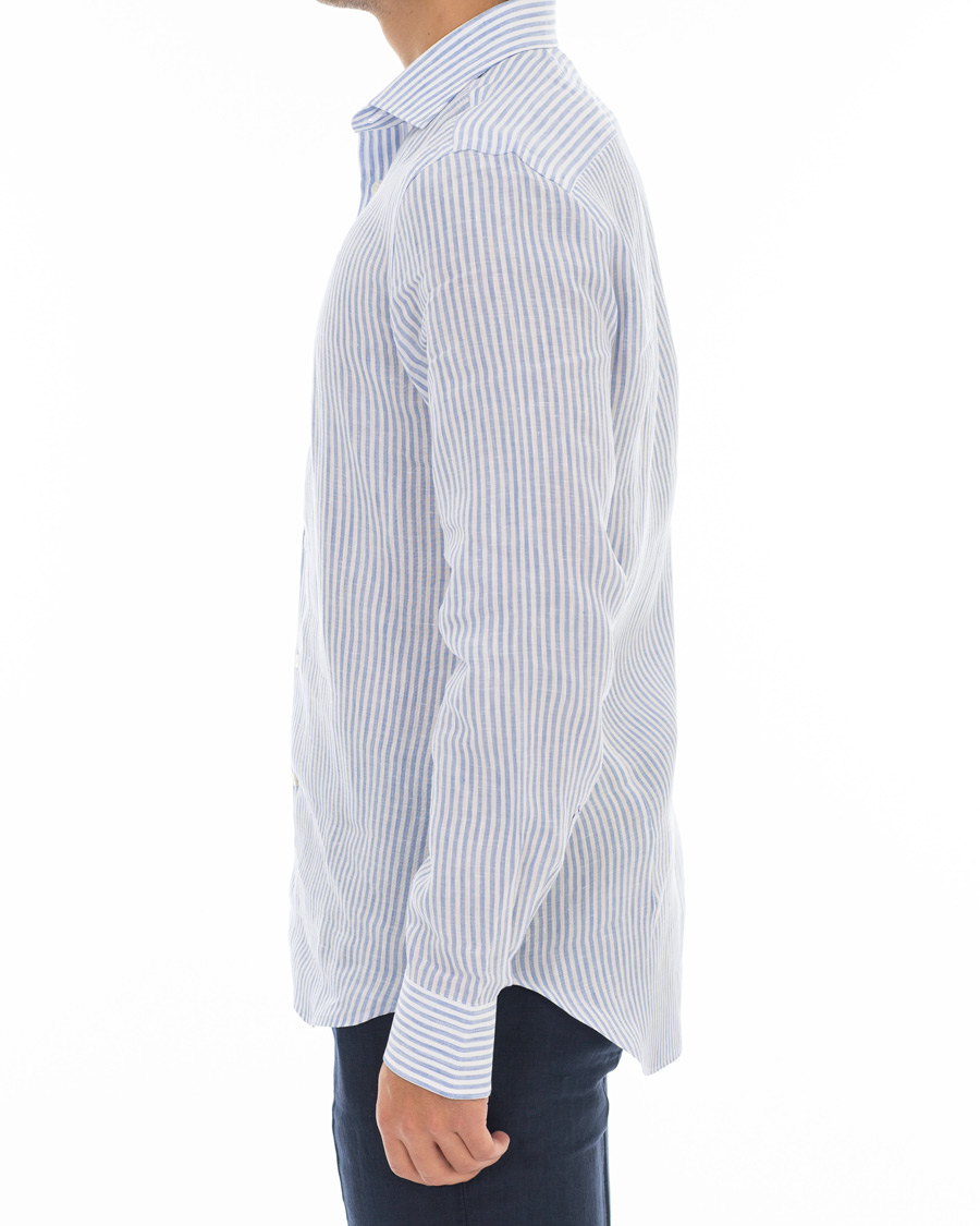 Herre | Skjorter | Canali | Striped Linen Shirt Light Blue