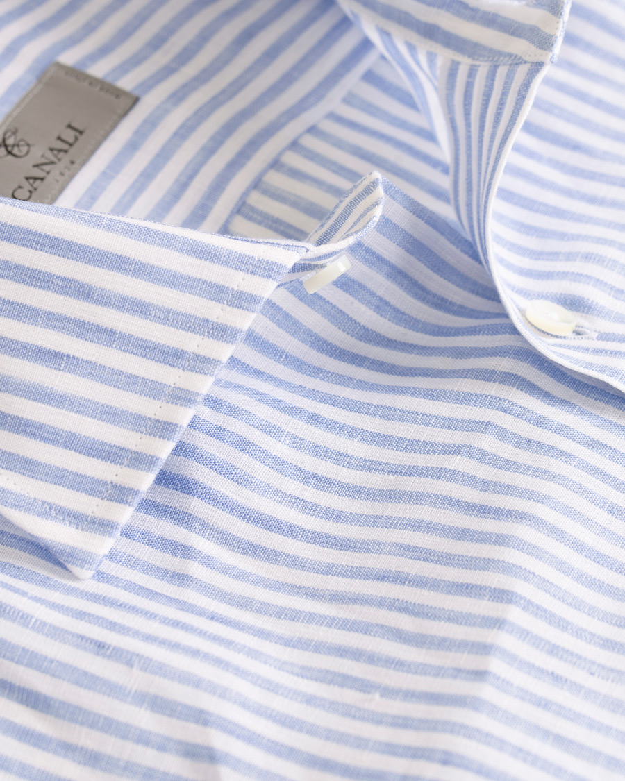 Herre | Skjorter | Canali | Striped Linen Shirt Light Blue