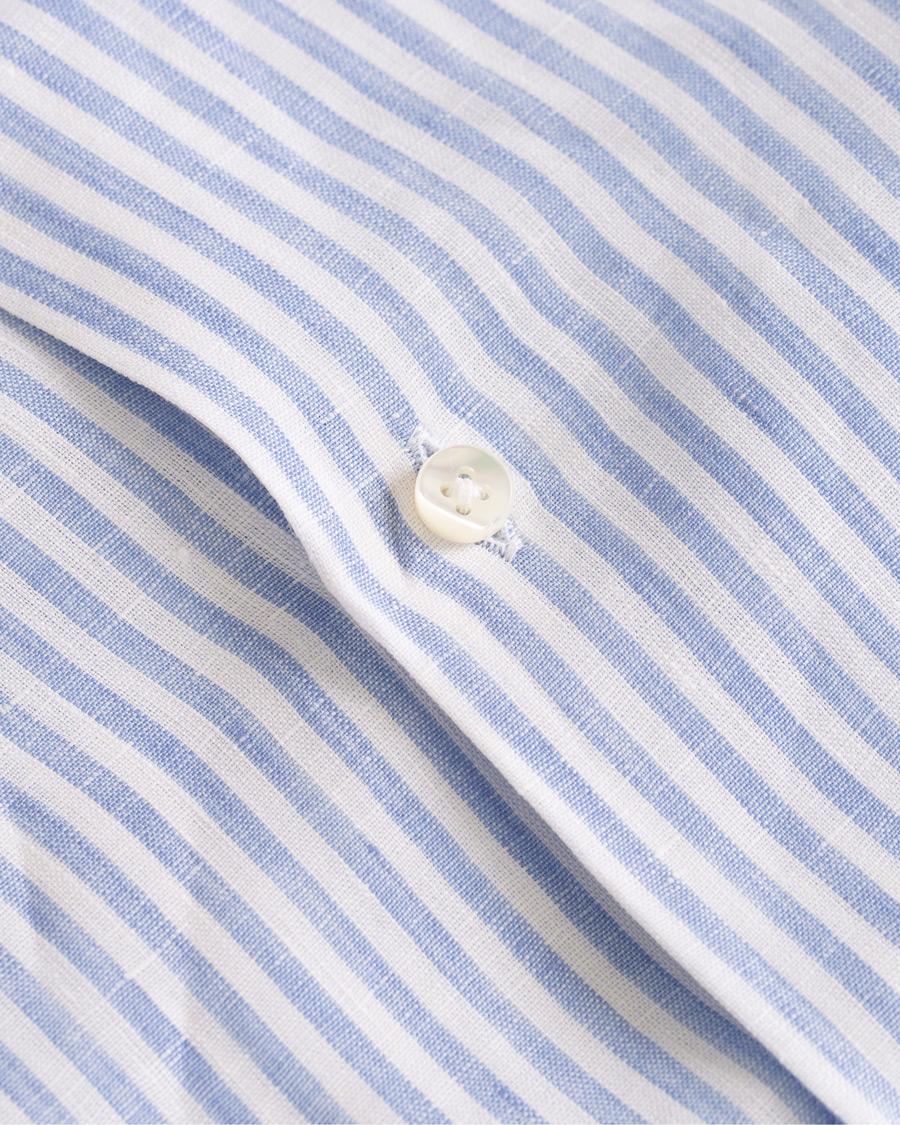 Herre | Skjorter | Canali | Striped Linen Shirt Light Blue