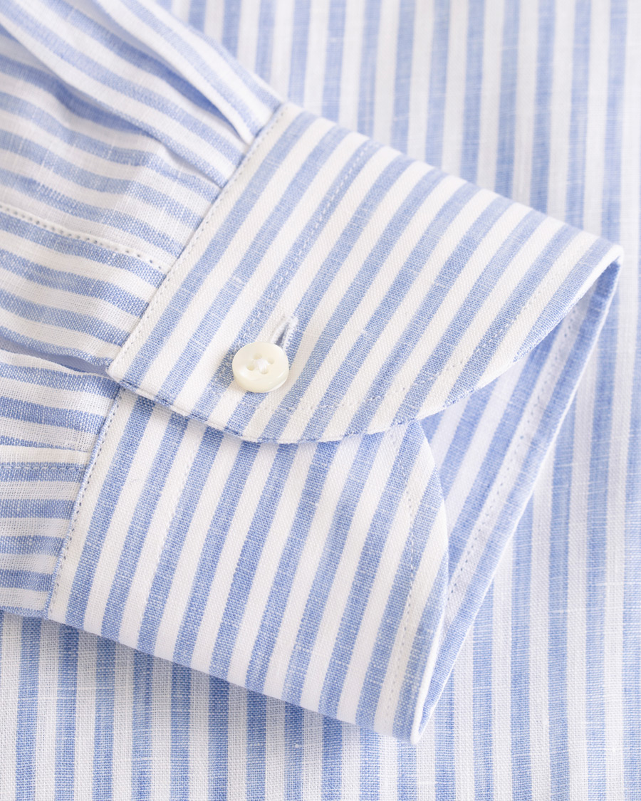 Herre | Skjorter | Canali | Striped Linen Shirt Light Blue