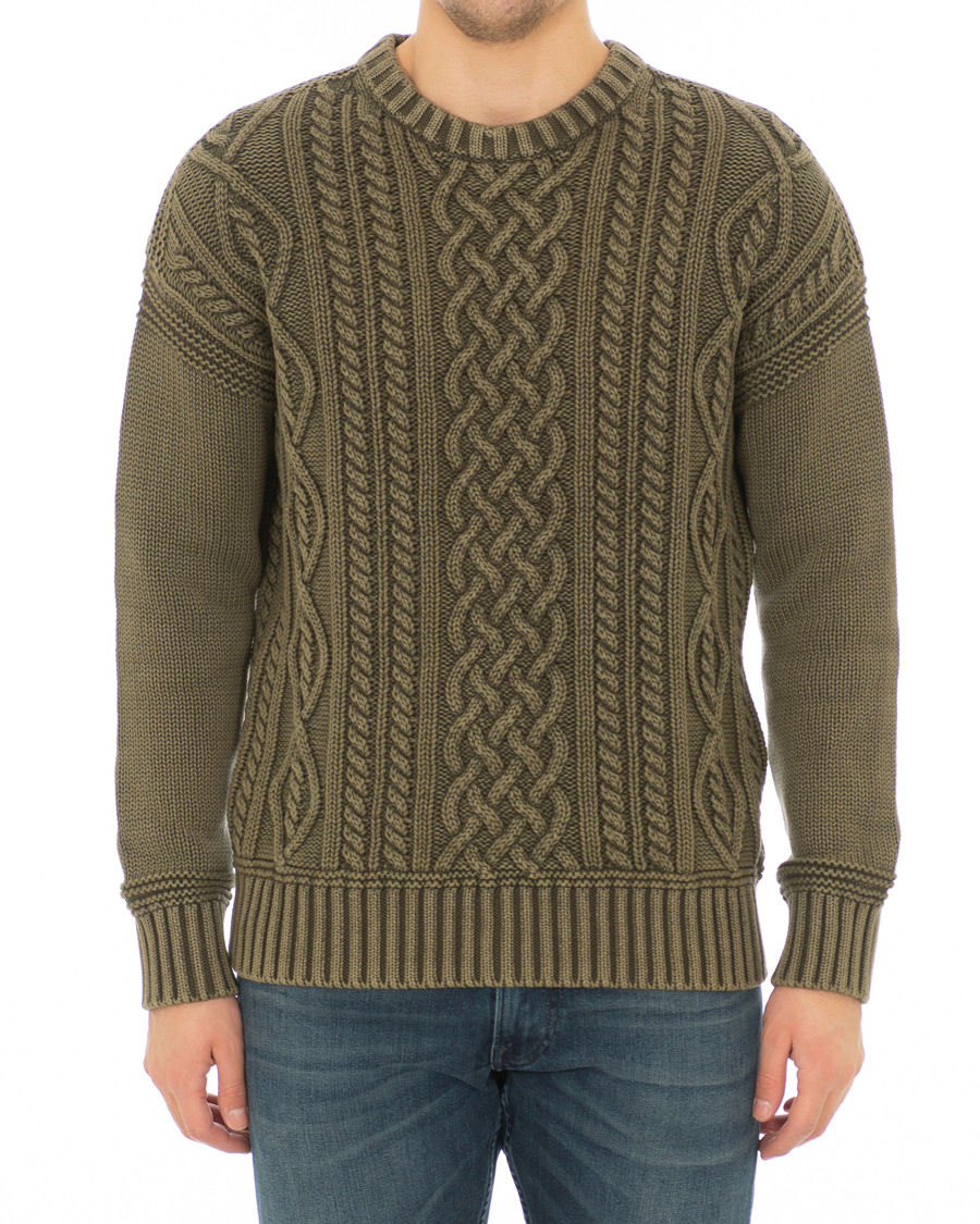 Herre | Gensere | Morris | Cleve Cable O-Neck Washed Olive