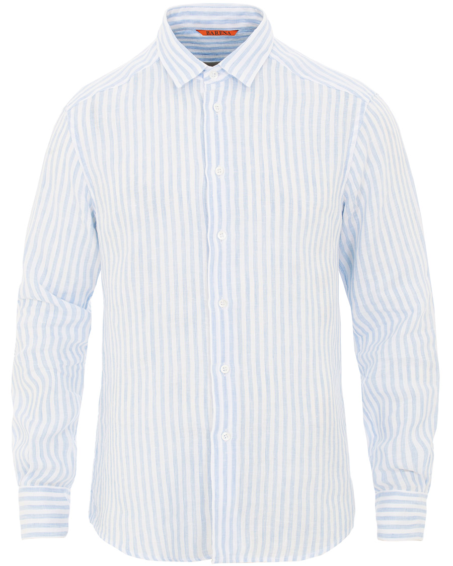 Herre | Skjorter | Barena | Coppi Striped Linen Long Sleeve Shirt Sky Blue