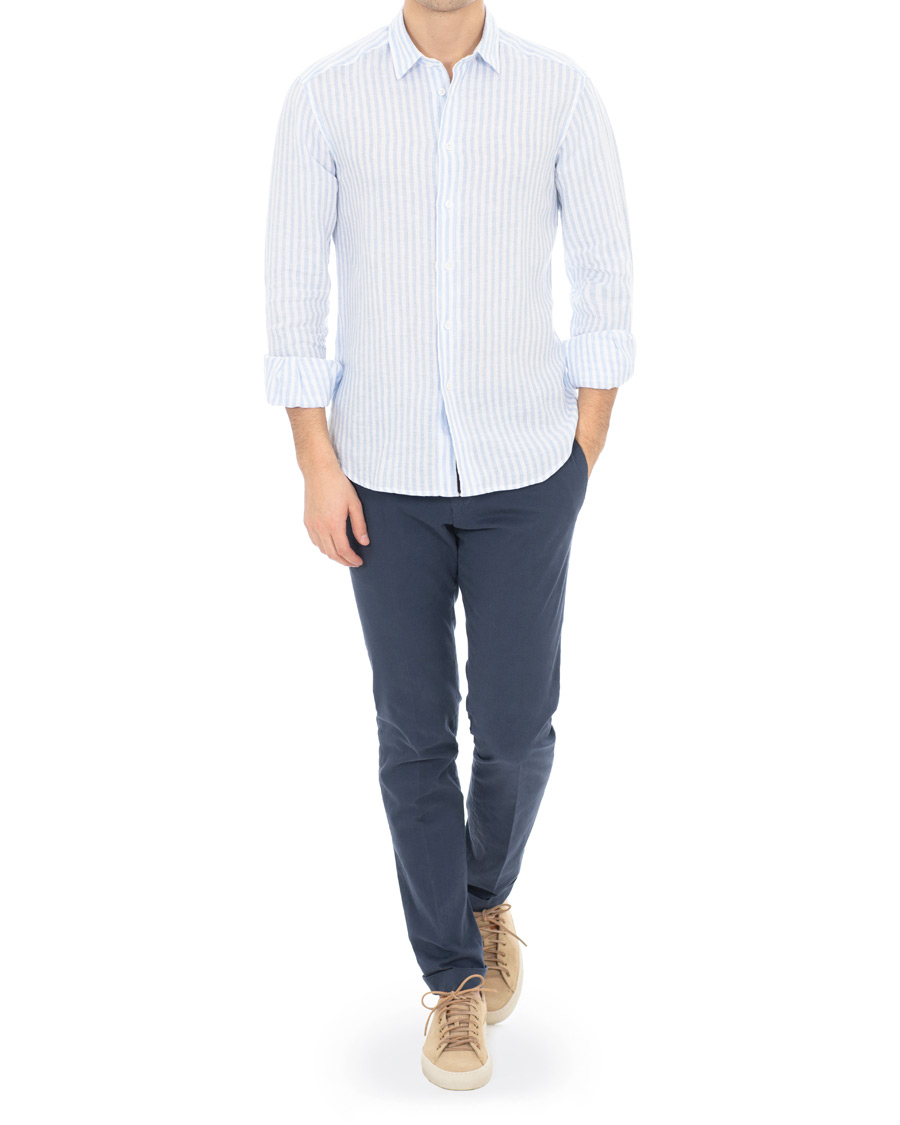 Herre | Skjorter | Barena | Coppi Striped Linen Long Sleeve Shirt Sky Blue