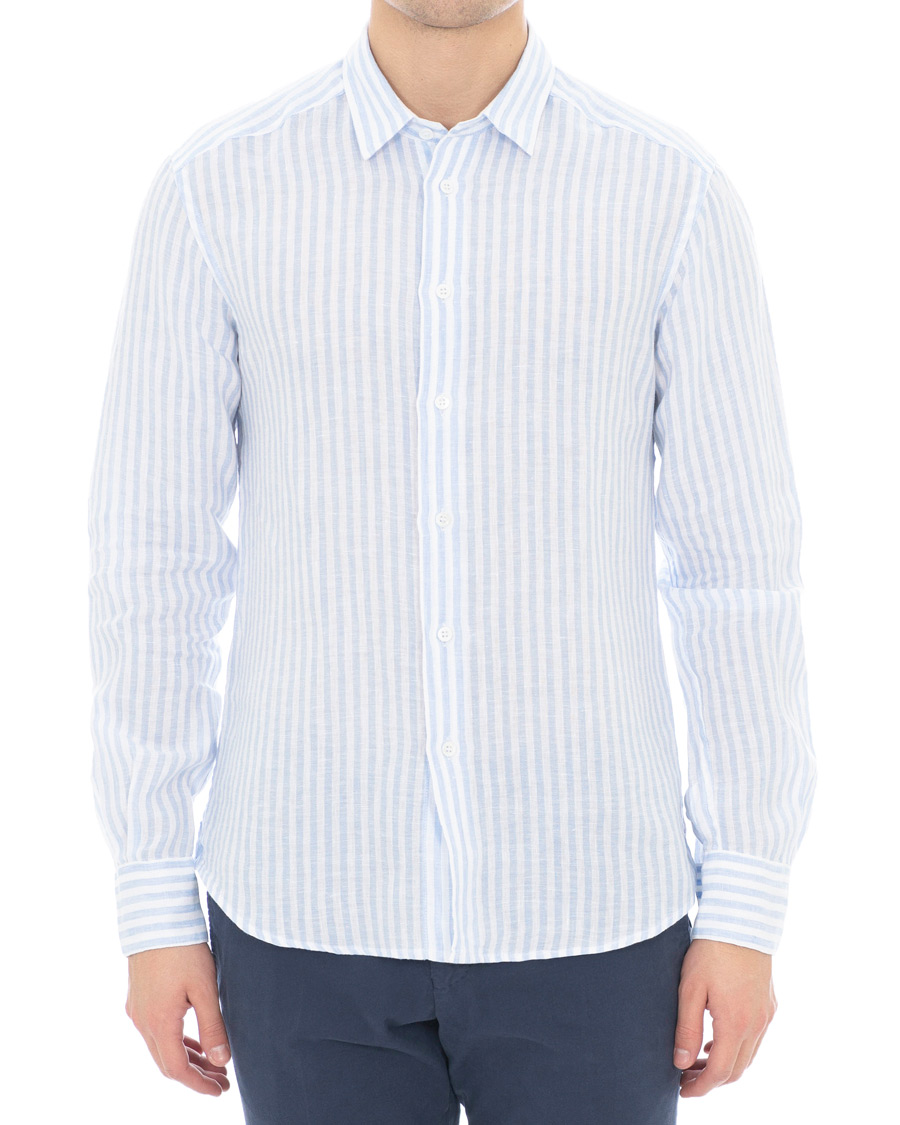 Herre | Skjorter | Barena | Coppi Striped Linen Long Sleeve Shirt Sky Blue
