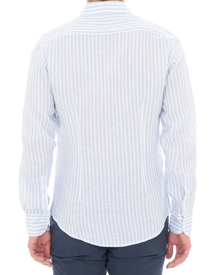 Herre | Skjorter | Barena | Coppi Striped Linen Long Sleeve Shirt Sky Blue