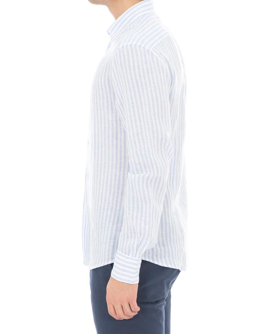 Herre | Skjorter | Barena | Coppi Striped Linen Long Sleeve Shirt Sky Blue