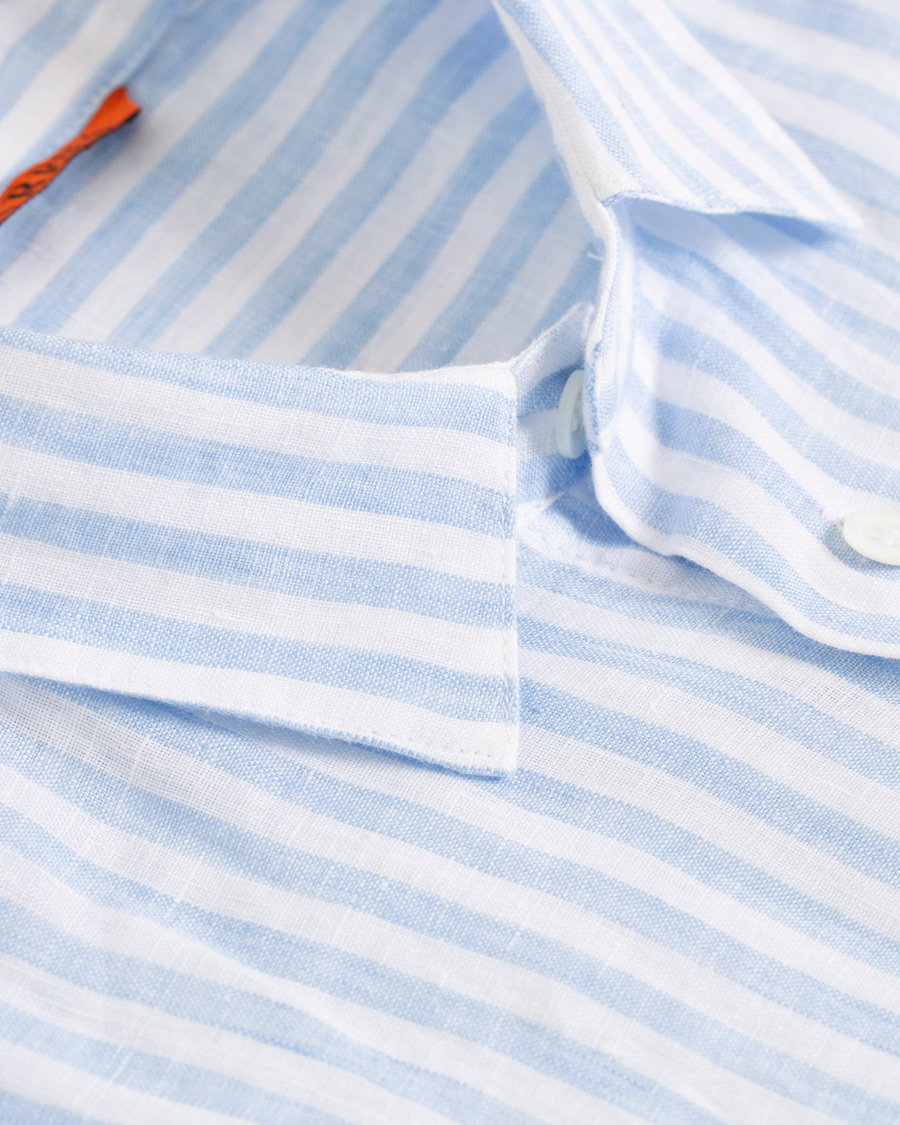 Herre | Skjorter | Barena | Coppi Striped Linen Long Sleeve Shirt Sky Blue