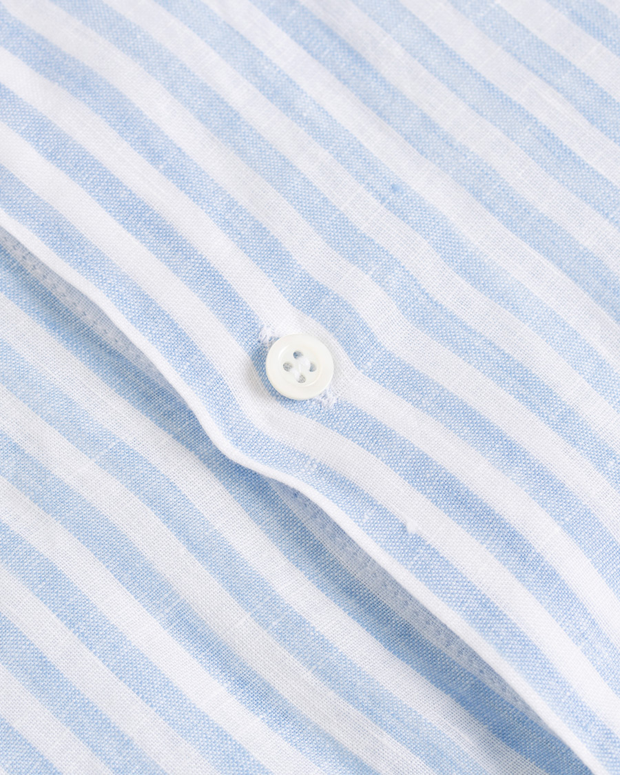 Herre | Skjorter | Barena | Coppi Striped Linen Long Sleeve Shirt Sky Blue