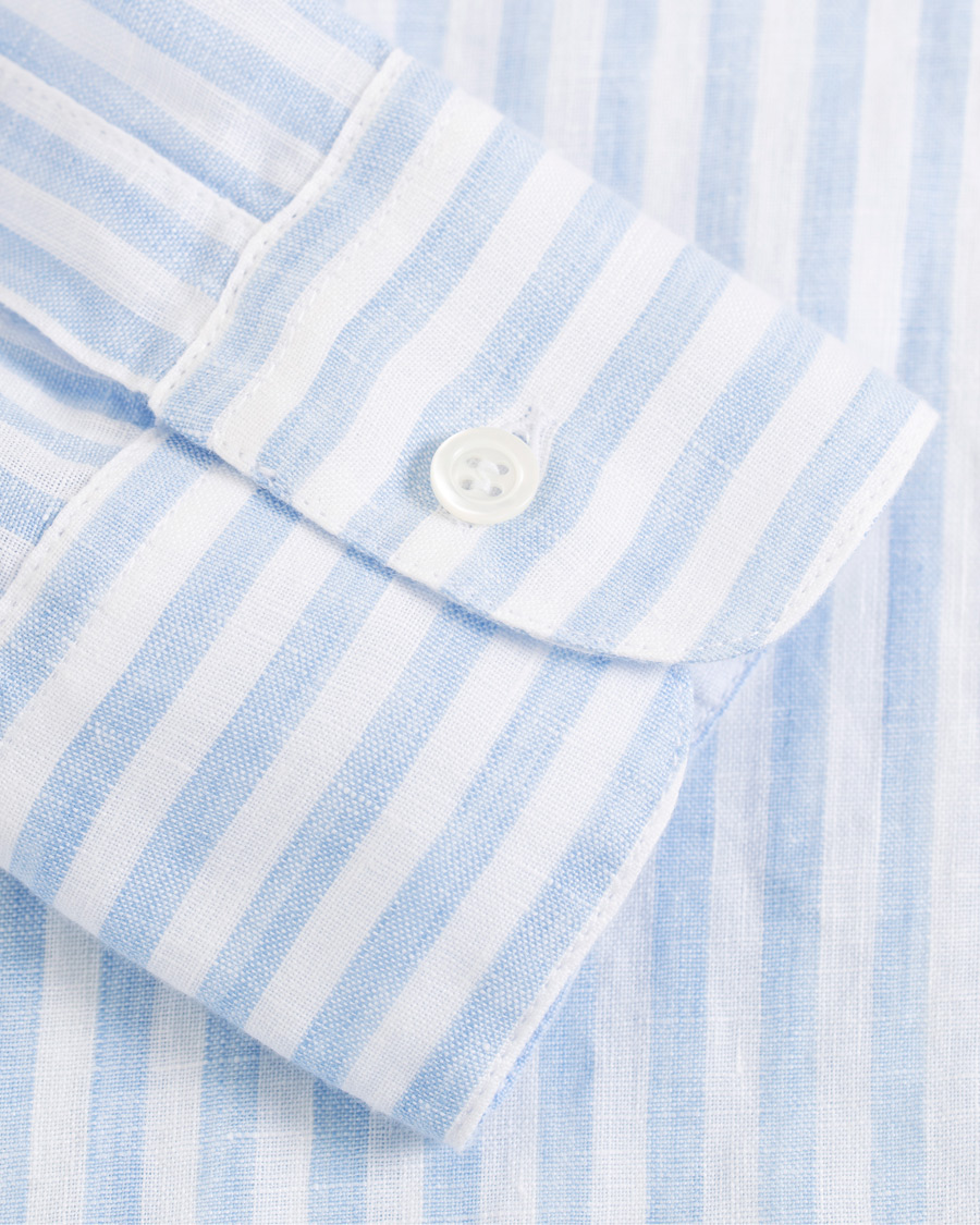 Herre | Skjorter | Barena | Coppi Striped Linen Long Sleeve Shirt Sky Blue