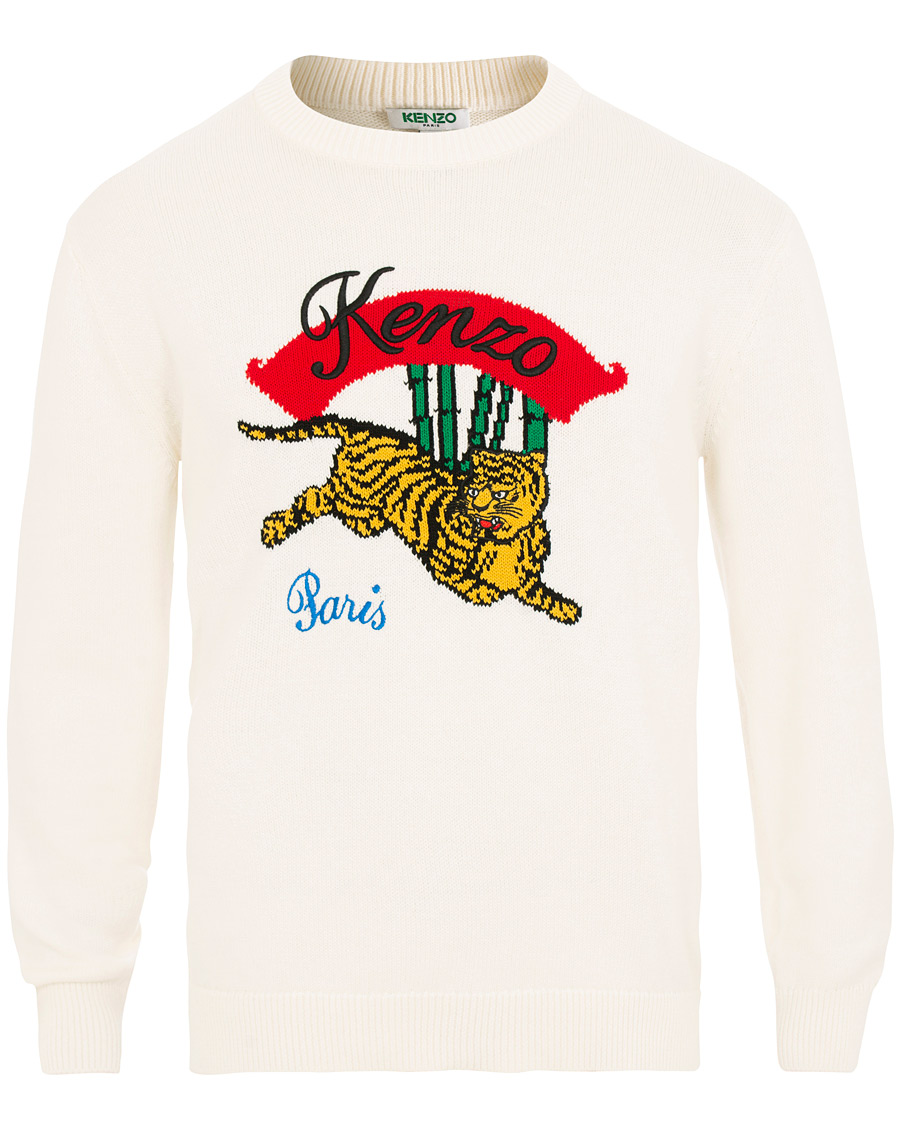 Herre | Gensere | KENZO | Jumping Bamboo Tiger Knitted Crew Neck White