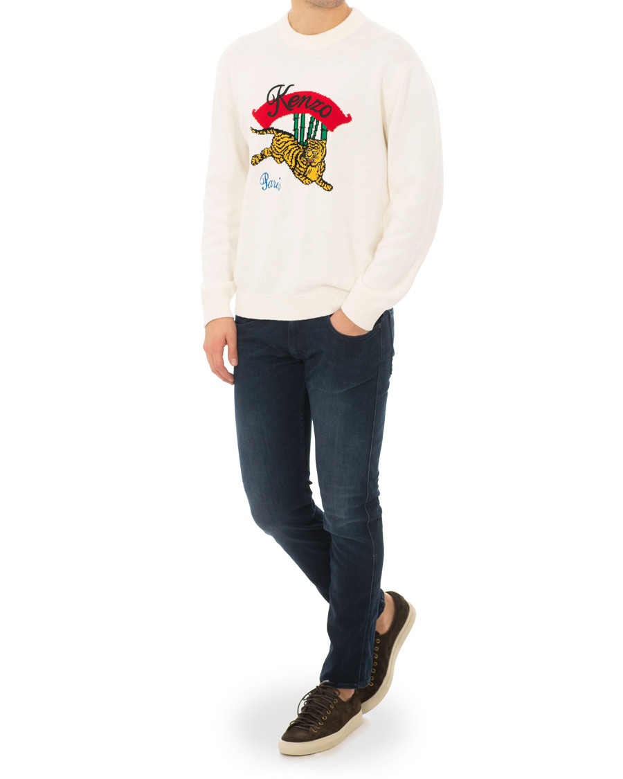 Herre | Gensere | KENZO | Jumping Bamboo Tiger Knitted Crew Neck White