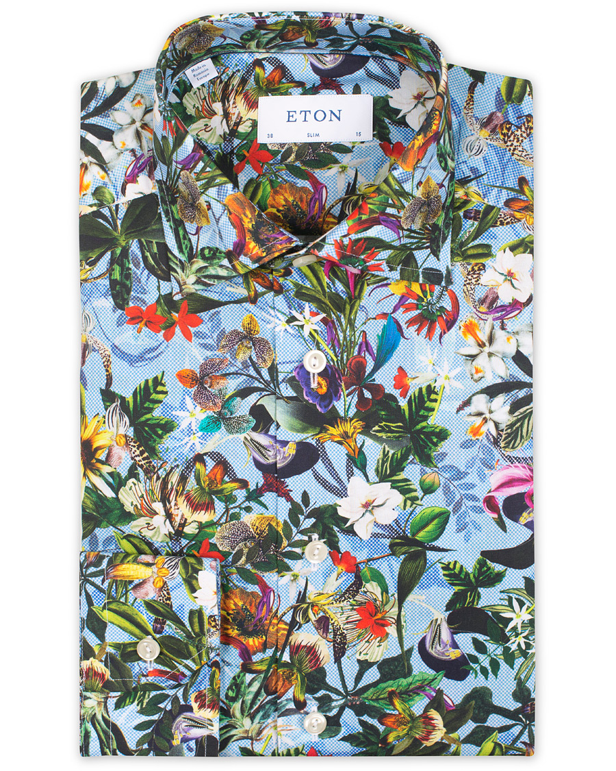 Herre | Skjorter | Eton | Slim Fit Twill Printed Flower Shirt Blue Green