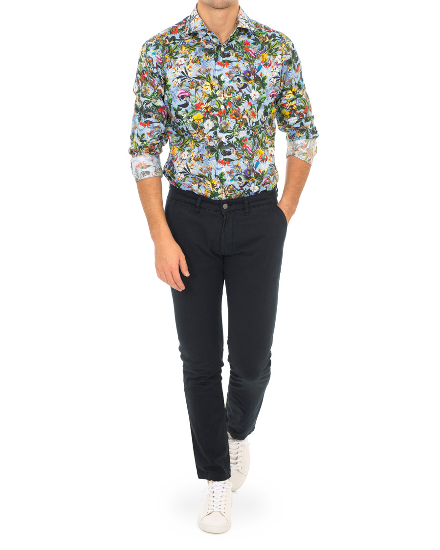 Herre | Skjorter | Eton | Slim Fit Twill Printed Flower Shirt Blue Green