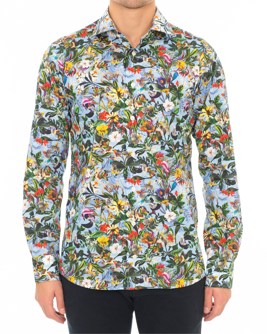 Herre | Skjorter | Eton | Slim Fit Twill Printed Flower Shirt Blue Green