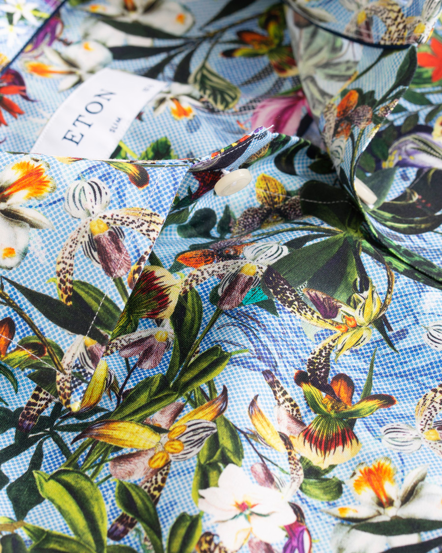 Herre | Skjorter | Eton | Slim Fit Twill Printed Flower Shirt Blue Green