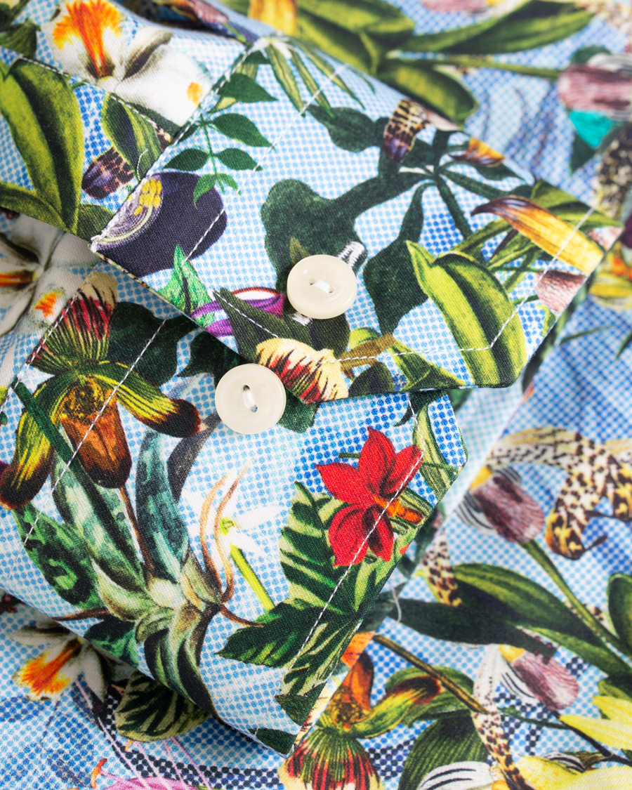 Herre | Skjorter | Eton | Slim Fit Twill Printed Flower Shirt Blue Green