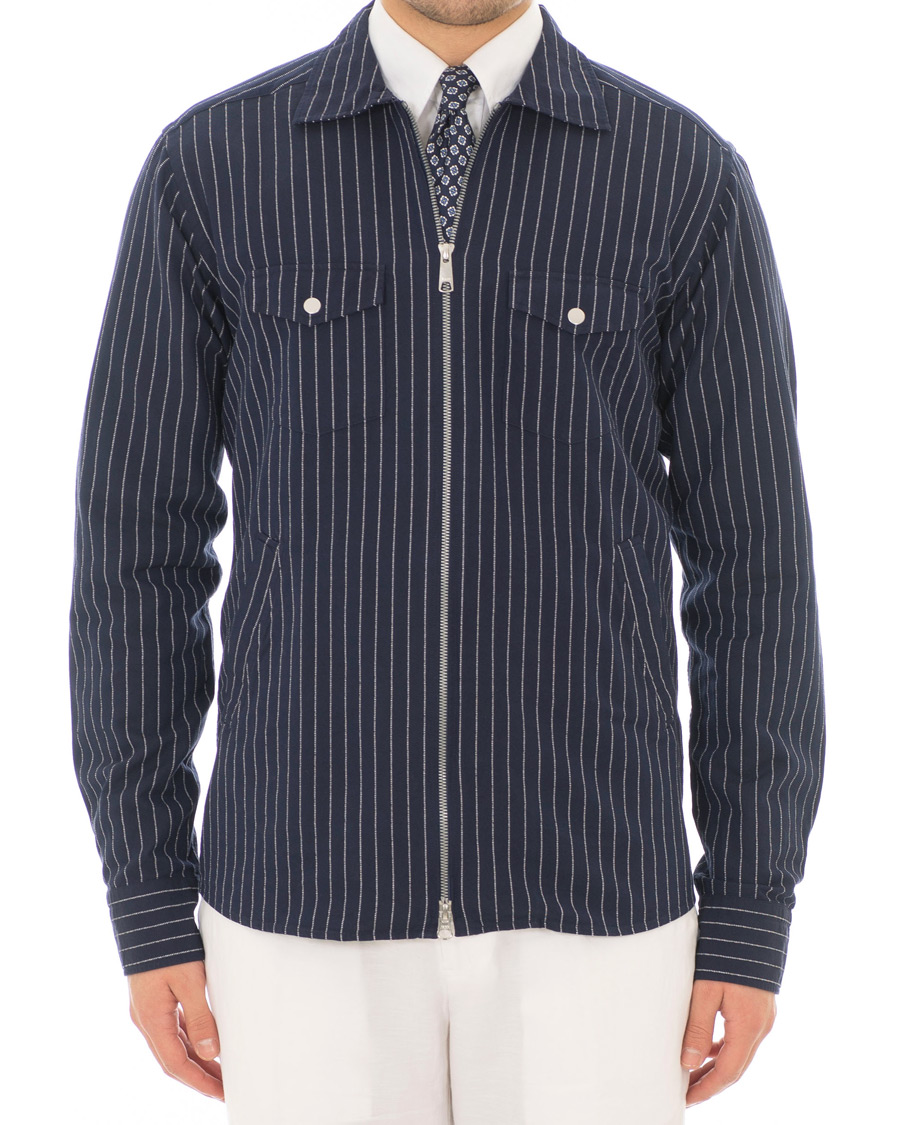 Herre | Skjorter | Eton | Slim Fit Twill Pinstripe Zip Over Shirt Blue
