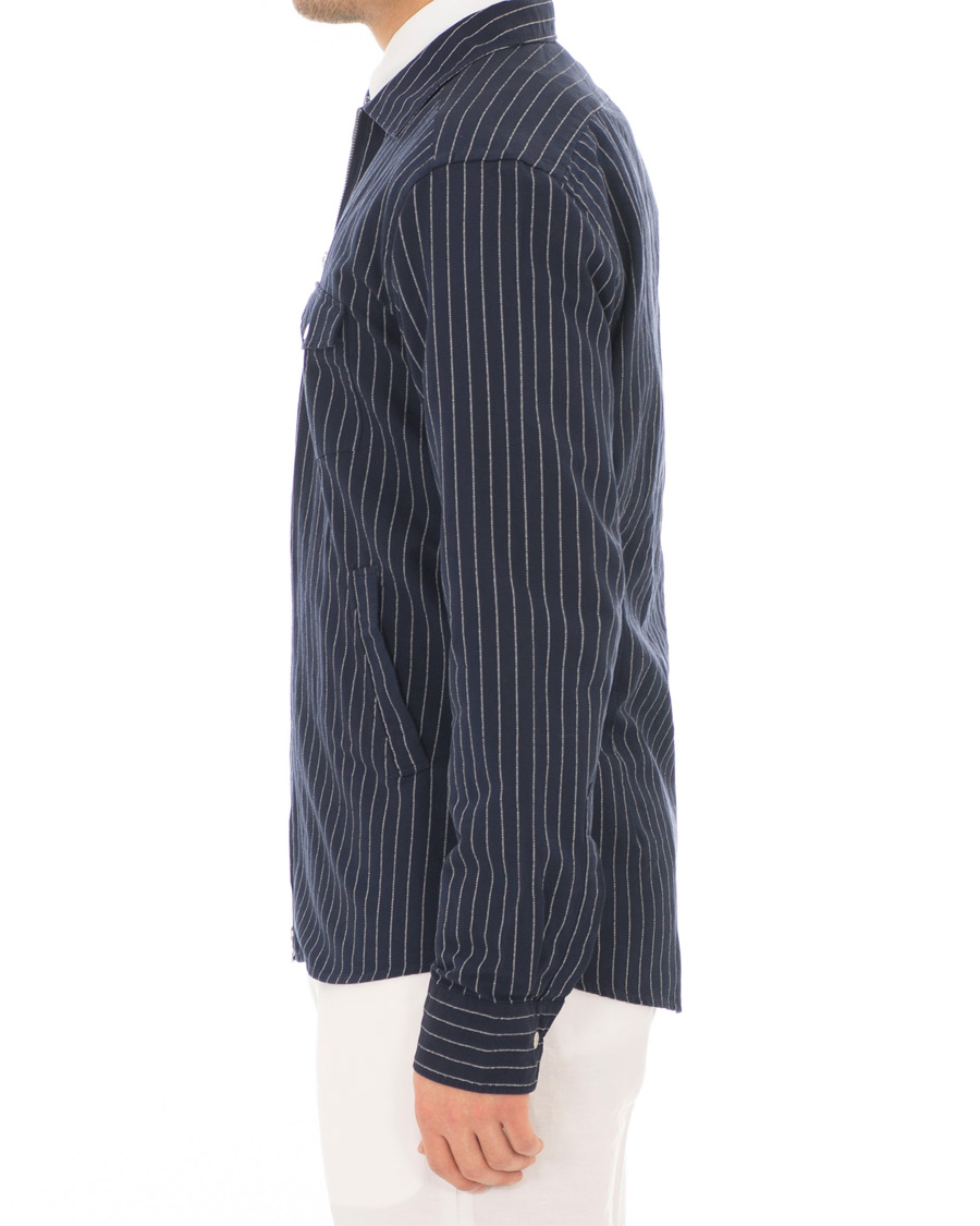 Herre | Skjorter | Eton | Slim Fit Twill Pinstripe Zip Over Shirt Blue
