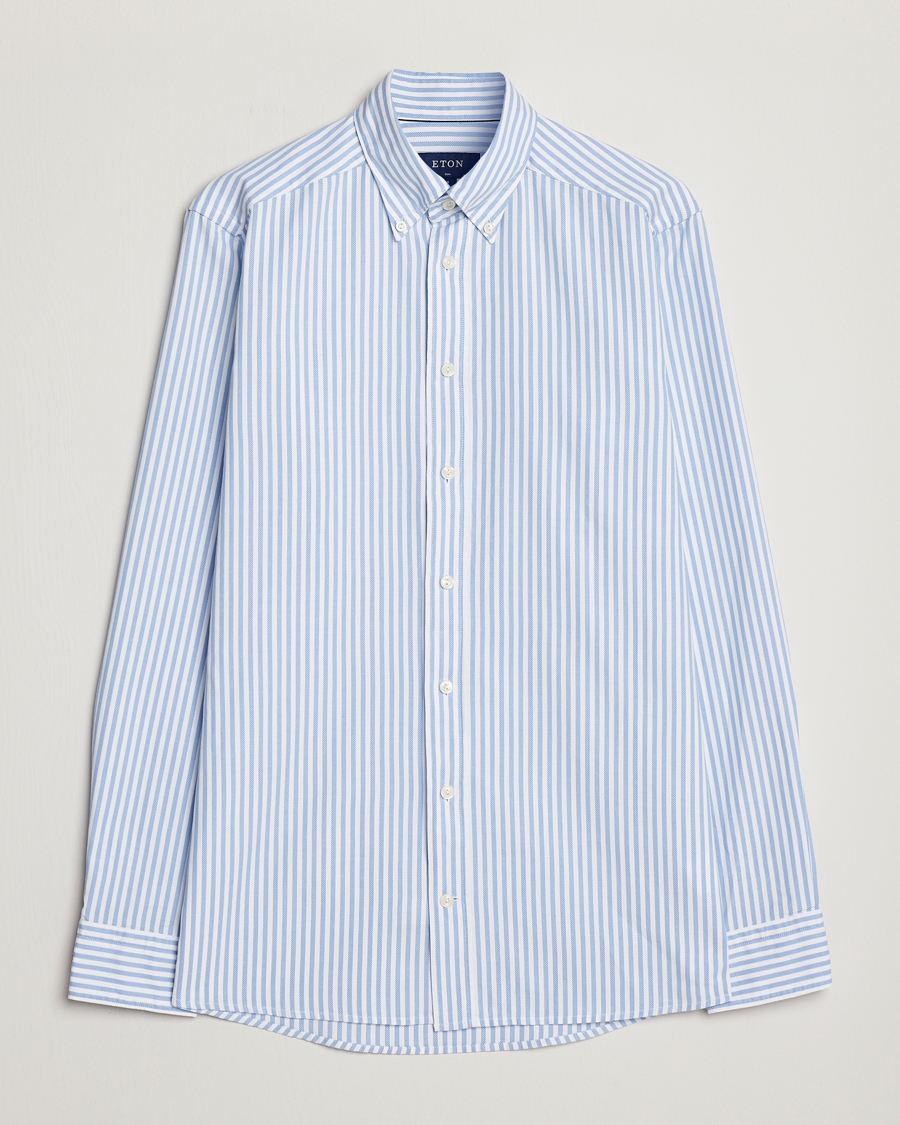 Herre | Skjorter | Eton | Slim Fit Royal Oxford Stripe Button Down Light Blue
