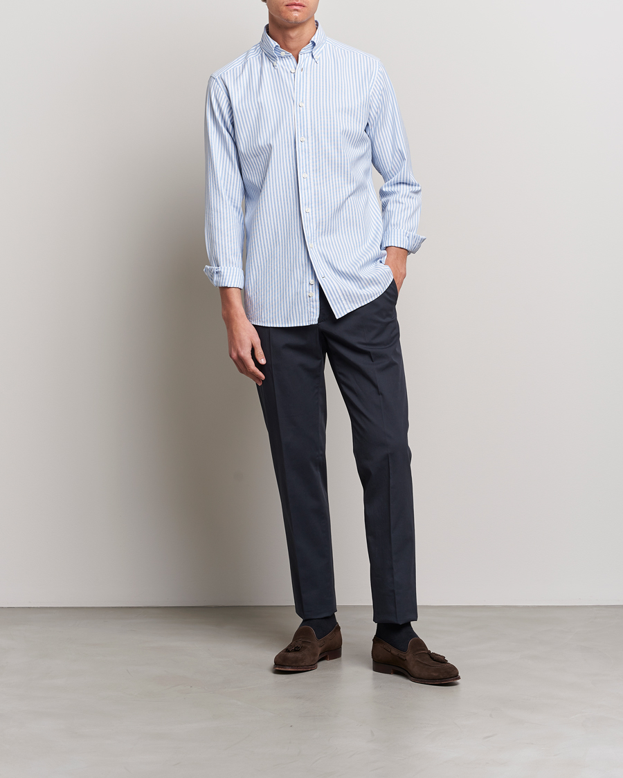 Herre | Skjorter | Eton | Slim Fit Royal Oxford Stripe Button Down Light Blue