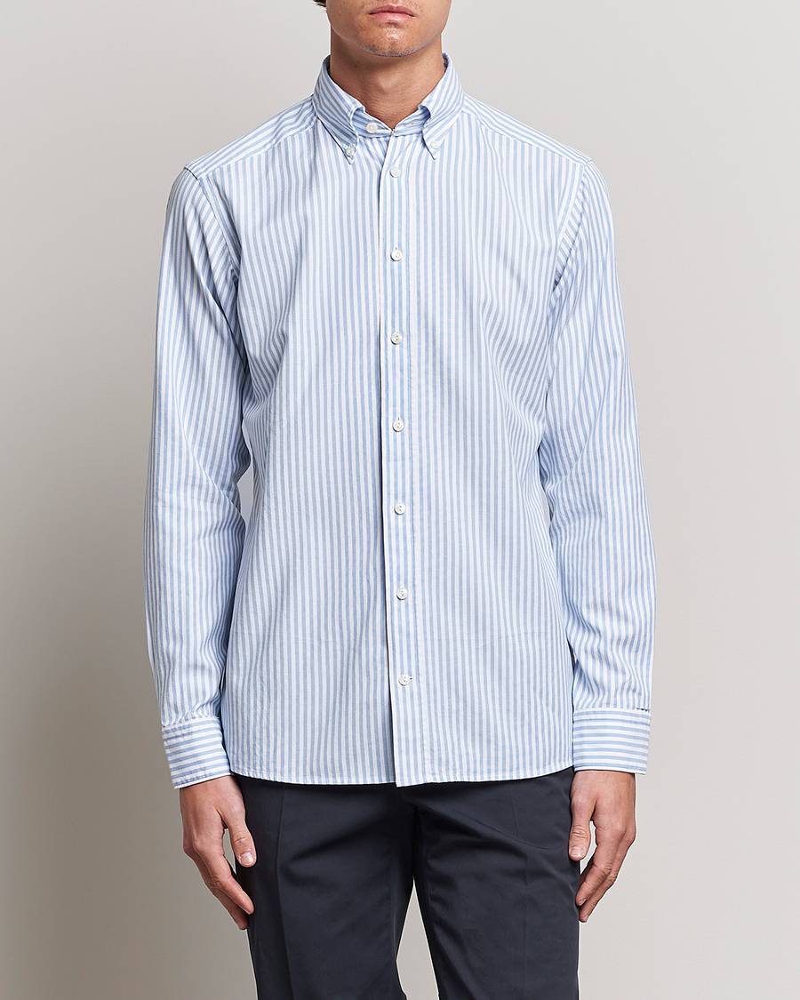 Herre | Skjorter | Eton | Slim Fit Royal Oxford Stripe Button Down Light Blue