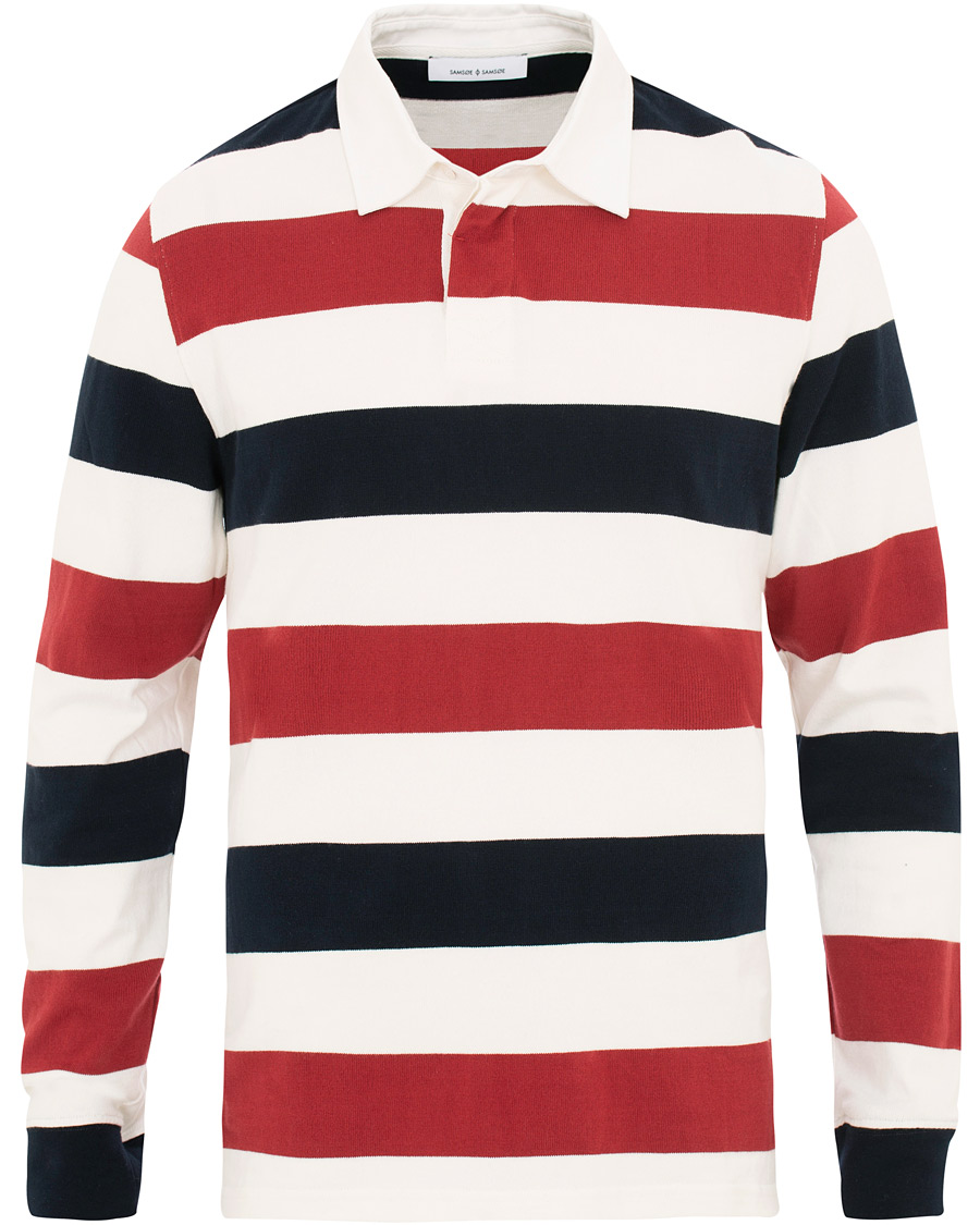 Herre | Gensere | Samsøe Samsøe | Samsøe & Samsøe Albee Long Sleeed Striped Rugby Blue/Red/Cream