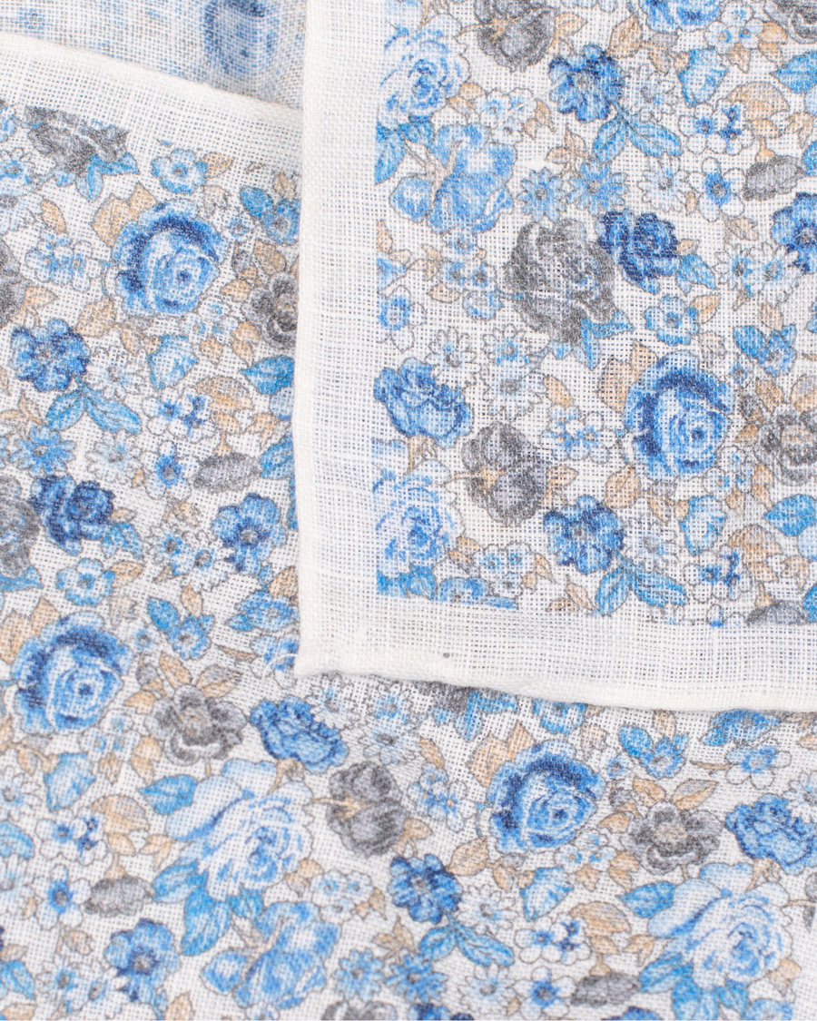 Herre | Amanda Christensen Linen Printed Flower Pocket Square White | Amanda Christensen | Linen Printed Flower Pocket Square White