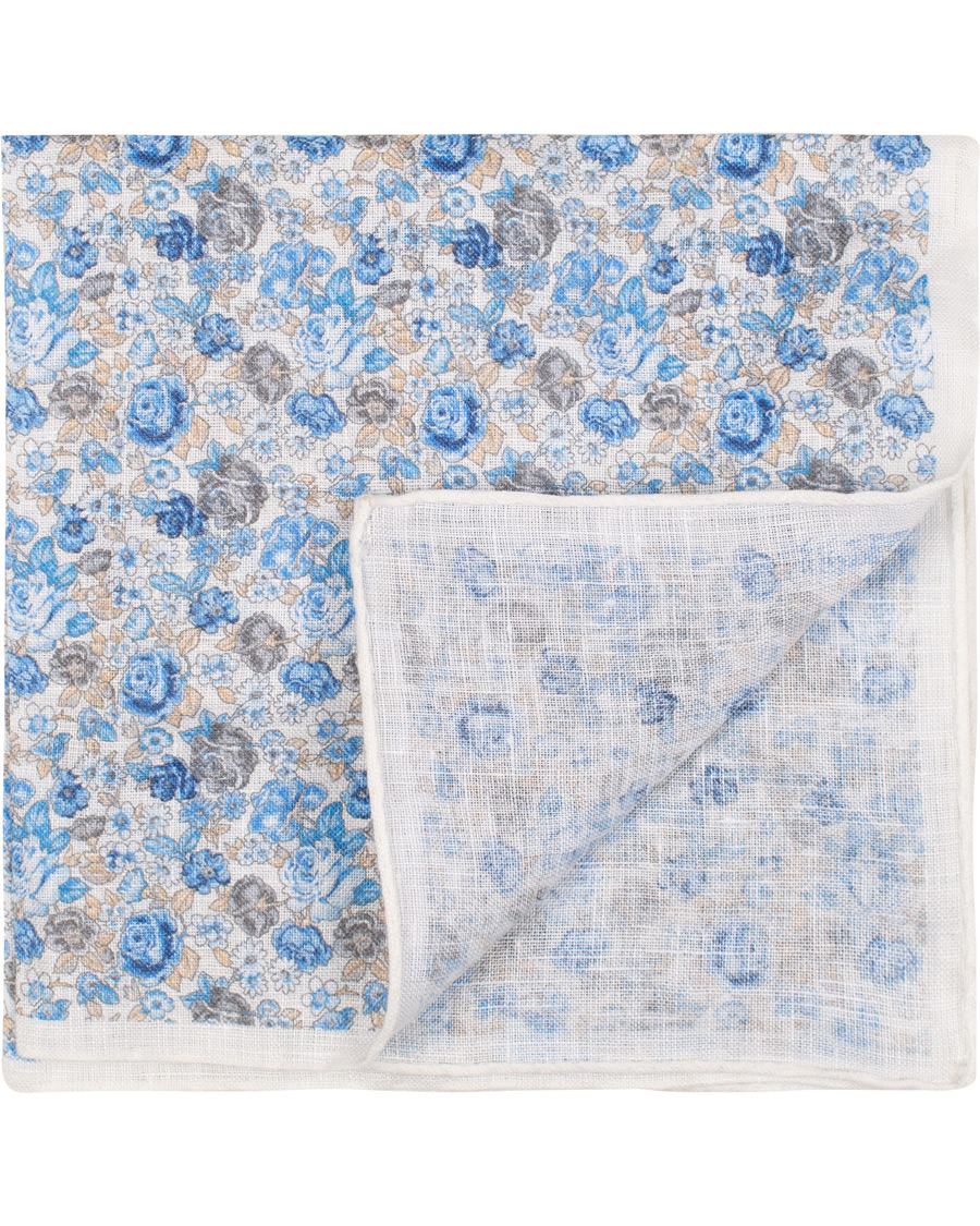 Herre | Amanda Christensen Linen Printed Flower Pocket Square White | Amanda Christensen | Linen Printed Flower Pocket Square White