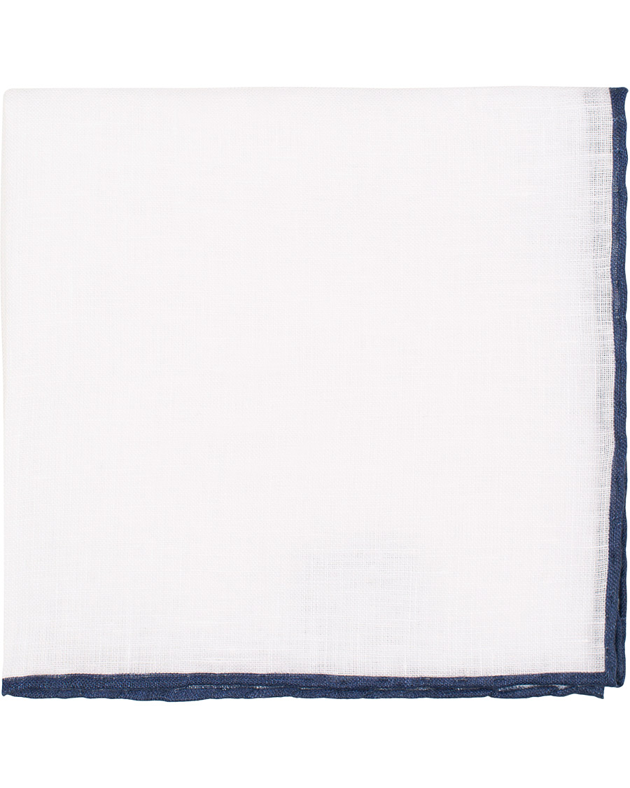 Herre | Amanda Christensen Linen Melange Handrolled Pocket Square Blue/White | Amanda Christensen | Linen Melange Handrolled Pocket Square Blue/White