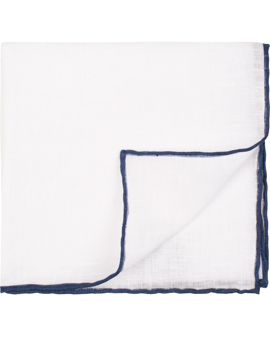 Herre | Amanda Christensen Linen Melange Handrolled Pocket Square Blue/White | Amanda Christensen | Linen Melange Handrolled Pocket Square Blue/White