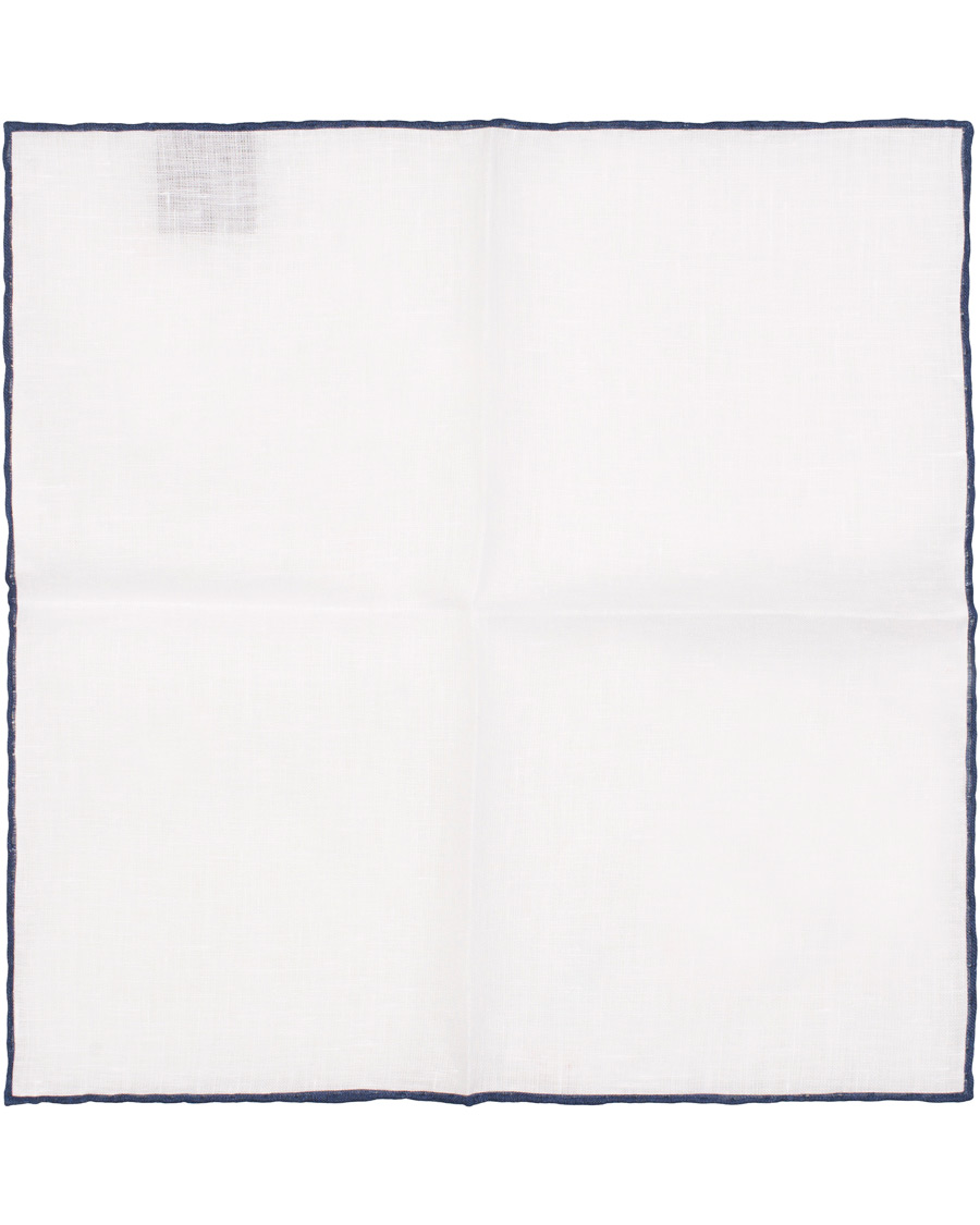 Herre | Amanda Christensen Linen Melange Handrolled Pocket Square Blue/White | Amanda Christensen | Linen Melange Handrolled Pocket Square Blue/White