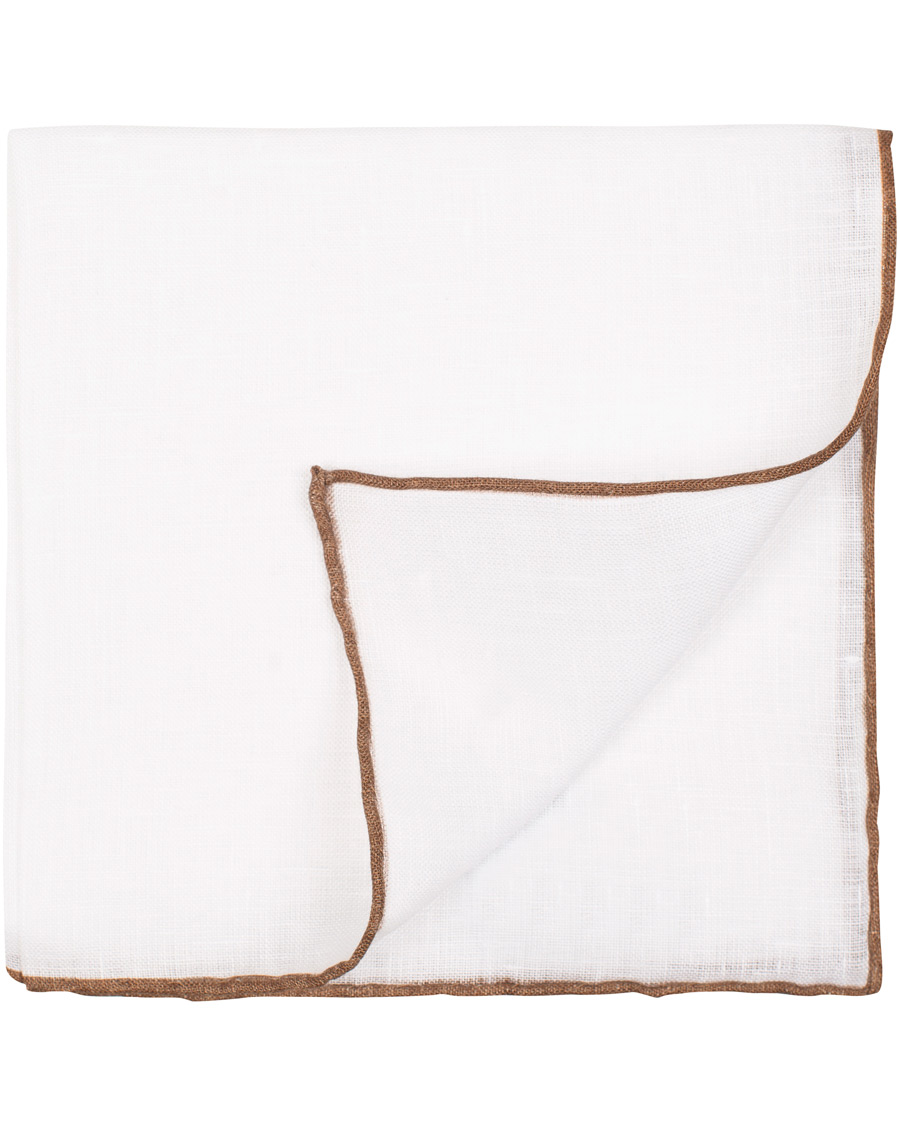 Herre | Amanda Christensen Linen Melange Handrolled Pocket Square Brown/White | Amanda Christensen | Linen Melange Handrolled Pocket Square Brown/White