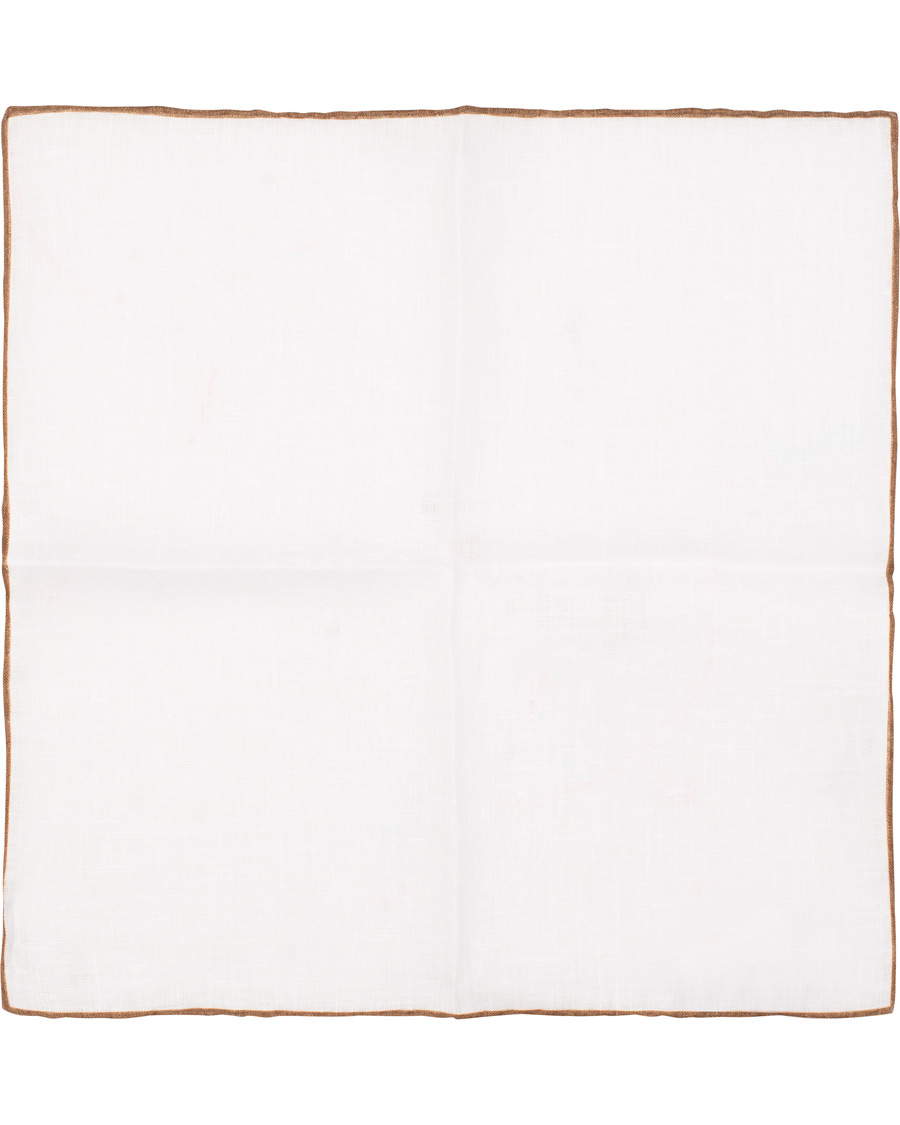 Herre | Amanda Christensen Linen Melange Handrolled Pocket Square Brown/White | Amanda Christensen | Linen Melange Handrolled Pocket Square Brown/White