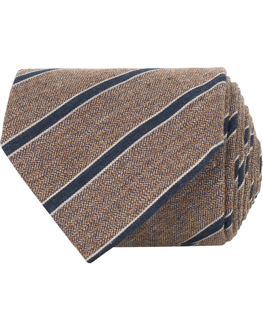 Herre | Amanda Christensen Cotton/Silk Melange Striped 8 cm Tie Brown/Navy | Amanda Christensen | Cotton/Silk Melange Striped 8 cm Tie Brown/Navy