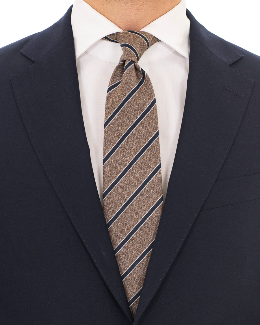 Herre | Amanda Christensen Cotton/Silk Melange Striped 8 cm Tie Brown/Navy | Amanda Christensen | Cotton/Silk Melange Striped 8 cm Tie Brown/Navy