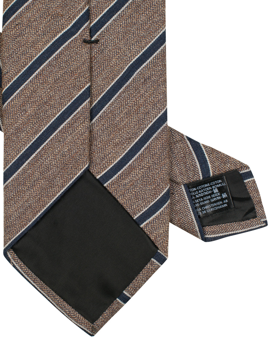 Herre | Amanda Christensen Cotton/Silk Melange Striped 8 cm Tie Brown/Navy | Amanda Christensen | Cotton/Silk Melange Striped 8 cm Tie Brown/Navy