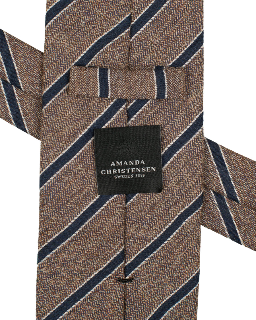 Herre | Amanda Christensen Cotton/Silk Melange Striped 8 cm Tie Brown/Navy | Amanda Christensen | Cotton/Silk Melange Striped 8 cm Tie Brown/Navy