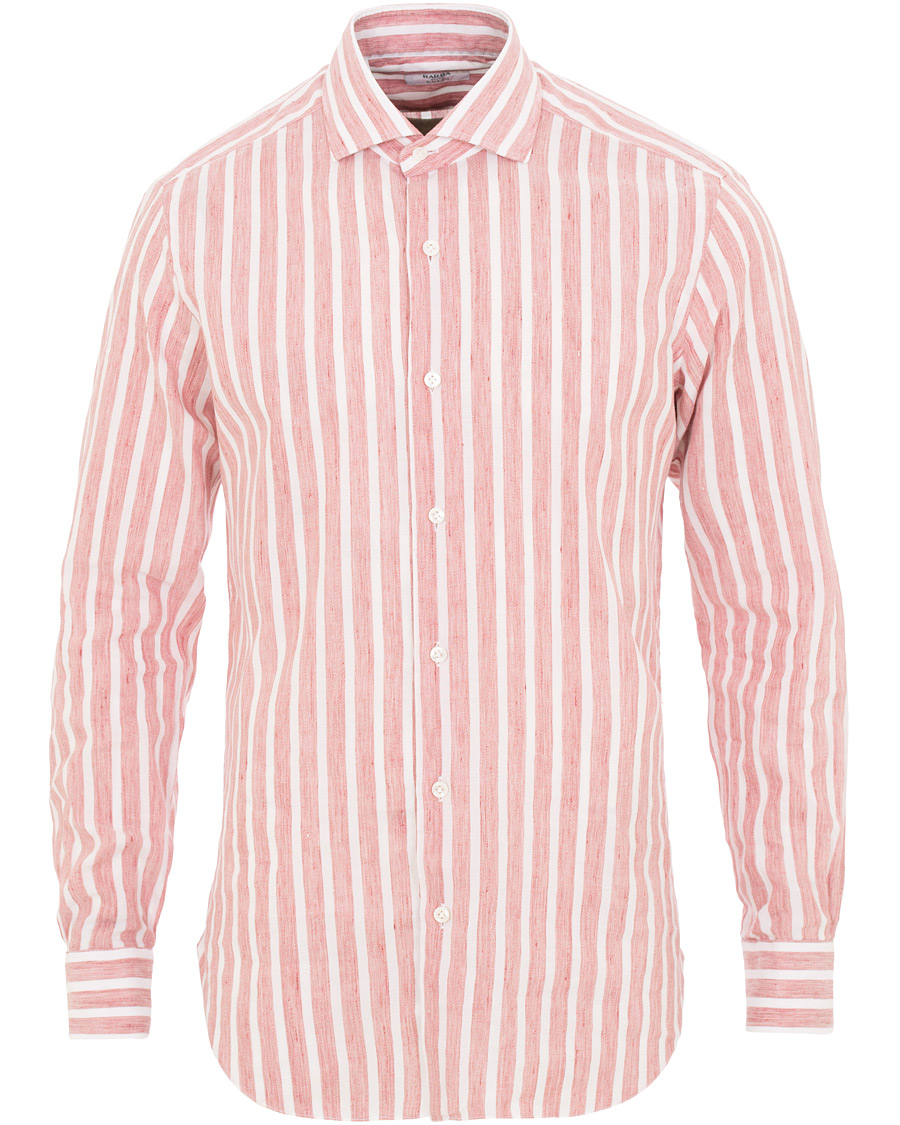 Herre | Skjorter | Barba Napoli | Culto Slim Fit Linen Wide Striped Shirt Red