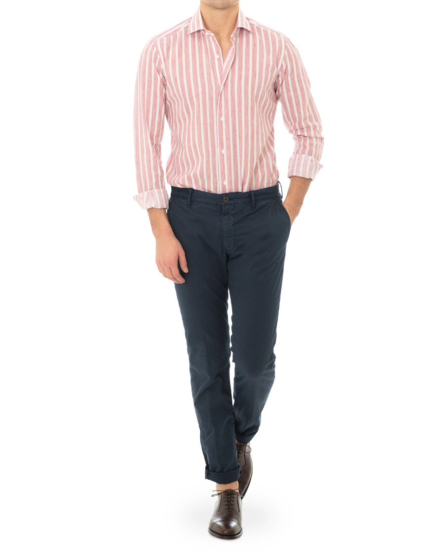 Herre | Skjorter | Barba Napoli | Culto Slim Fit Linen Wide Striped Shirt Red