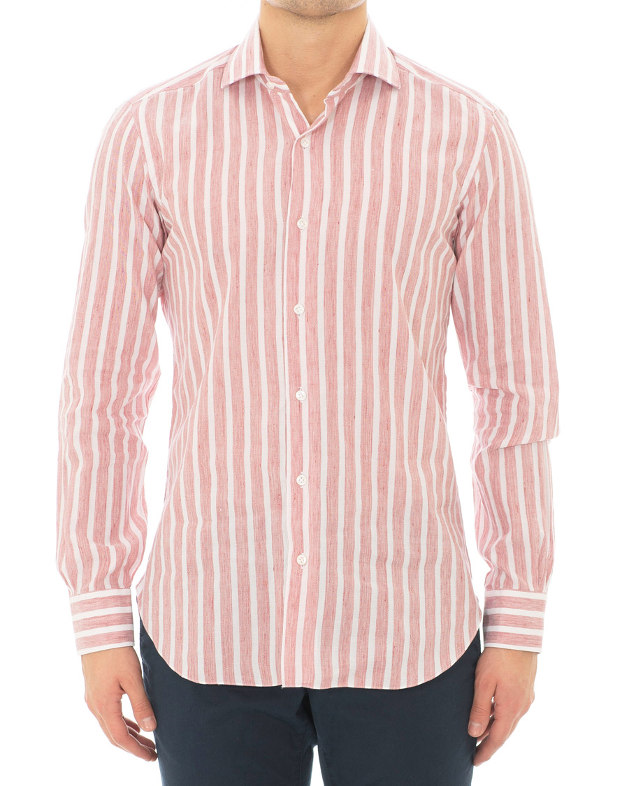 Herre | Skjorter | Barba Napoli | Culto Slim Fit Linen Wide Striped Shirt Red