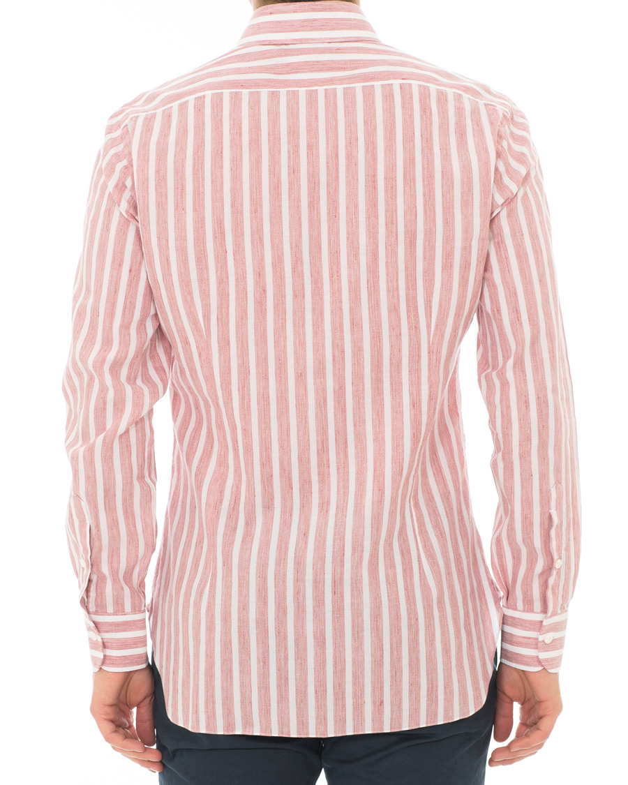 Herre | Skjorter | Barba Napoli | Culto Slim Fit Linen Wide Striped Shirt Red